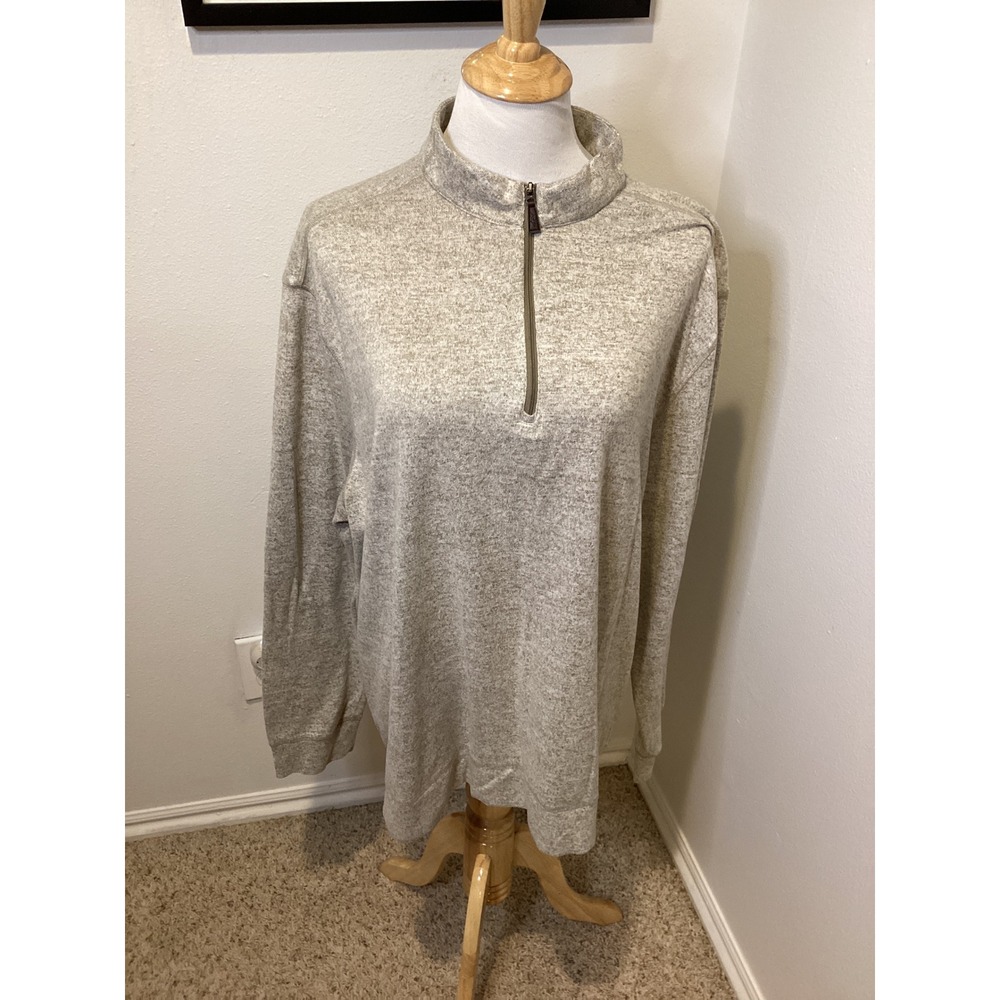 Greg Norman Mens Quarter‎ Zip Pullover Sweater Heathered Tan XL